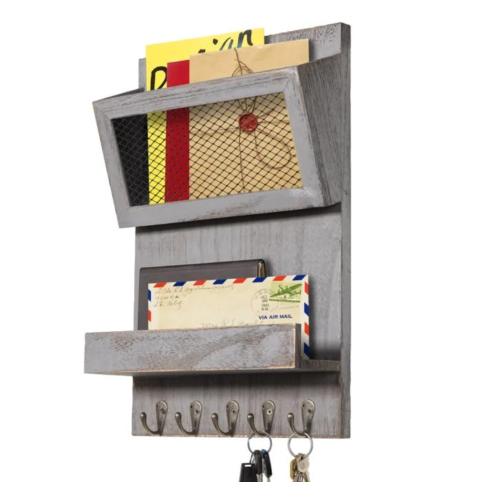 Key Holder: Wall Mail Organizer with Key Hooks