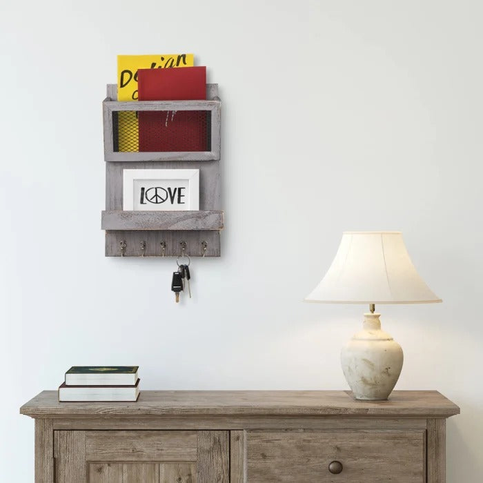 Key Holder: Wall Mail Organizer with Key Hooks