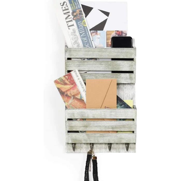 Key Holder: Wall Mail Storage Organizer with Key Hooks