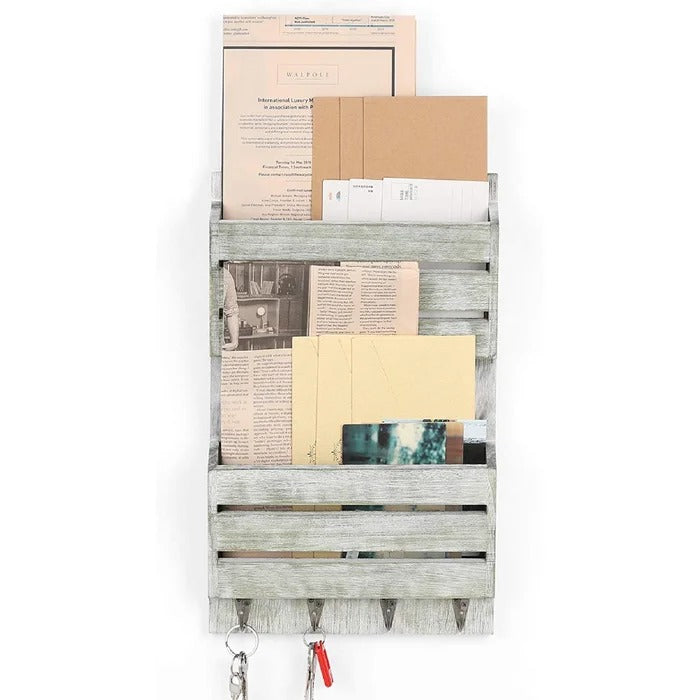 Key Holder: Wall Mail Storage Organizer with Key Hooks