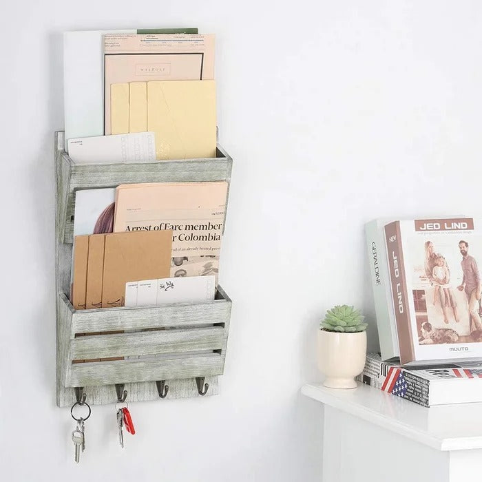 Key Holder: Wall Mail Storage Organizer with Key Hooks