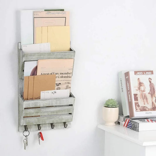 Key Holder: Wall Mail Storage Organizer with Key Hooks