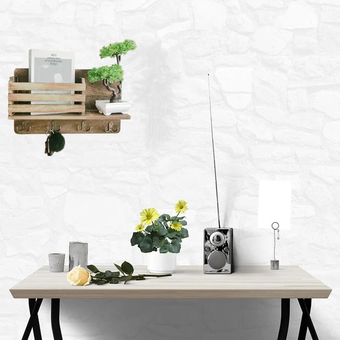 Key Holder: Wooden Decorative Wall Key Organizer with Mail Storage