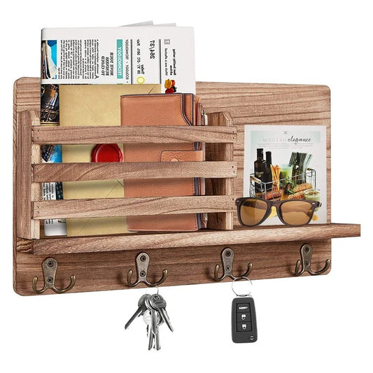 Key Holder: Wooden Decorative Wall Key Organizer with Mail Storage