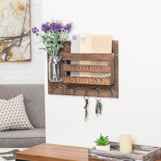 Key Holder: Wooden Wall Storage Organizer with Key Hook