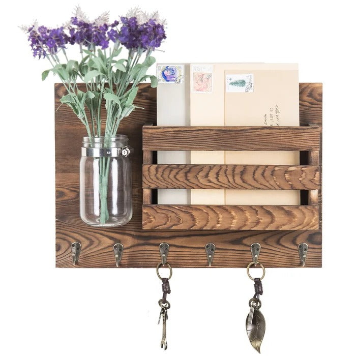 Key Holder: Wooden Wall Storage Organizer with Key Hook
