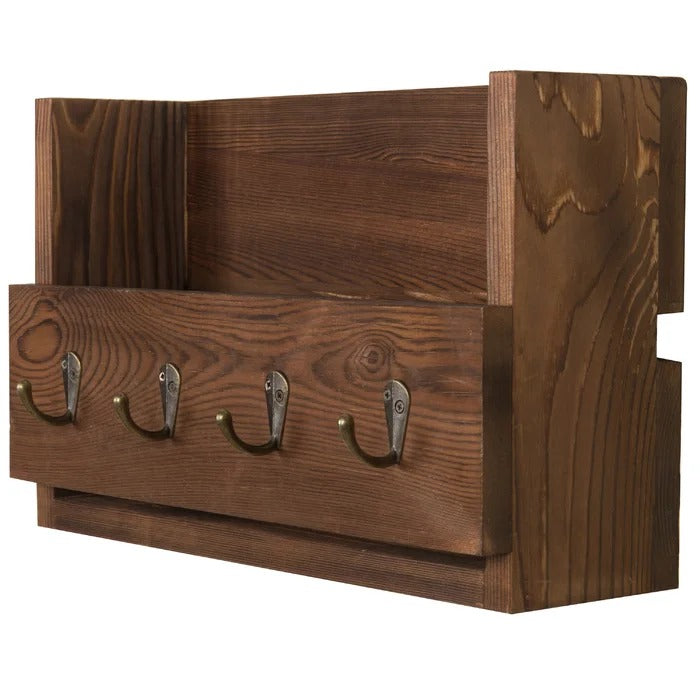 Key Holder: Wooden Wall Storage Organizer with Key Hooks and Mail Storage