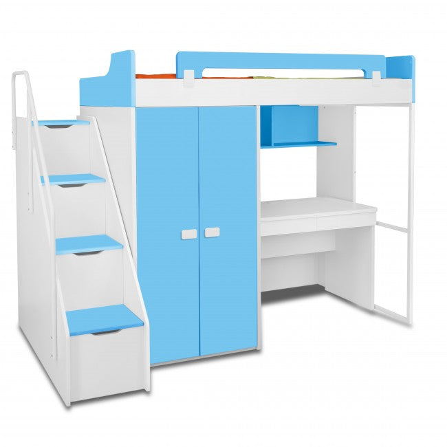 Bunk Beds:- Kids Midsleeper Bunk Bed with Wardrobe With Study Table Kids Furniture