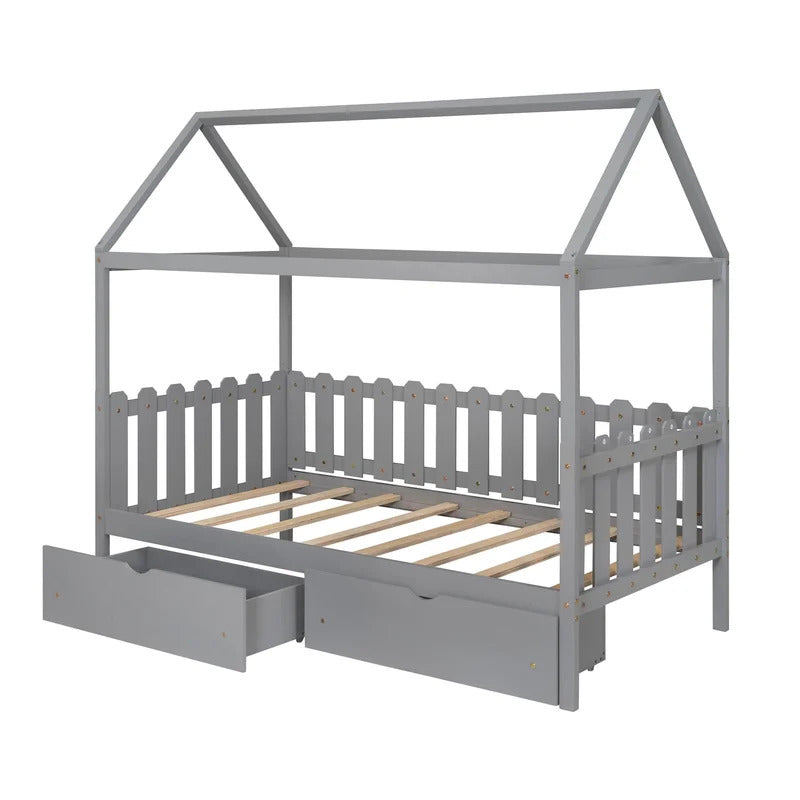 Kids Bed: 2 Drawer Solid Wood Canopy Bed