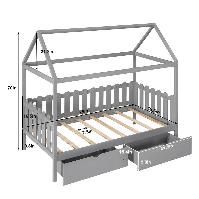 Kids Bed: 2 Drawer Solid Wood Canopy Bed