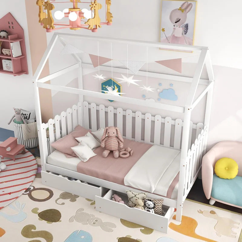 Kids Bed: 2 Drawer Solid Wood Canopy Bed