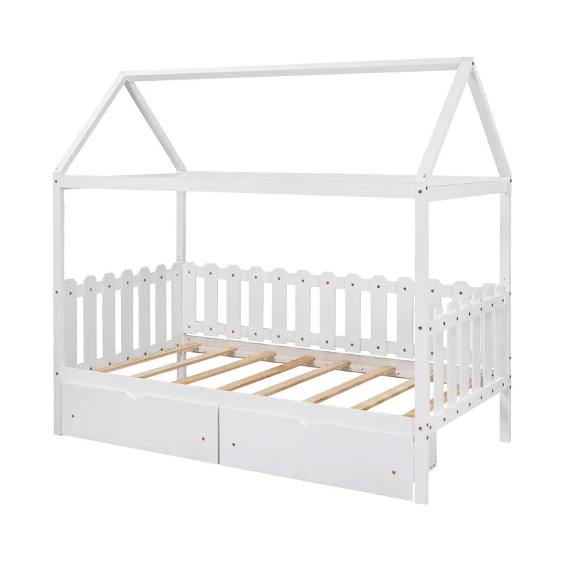 Kids Bed: 2 Drawer Solid Wood Canopy Bed
