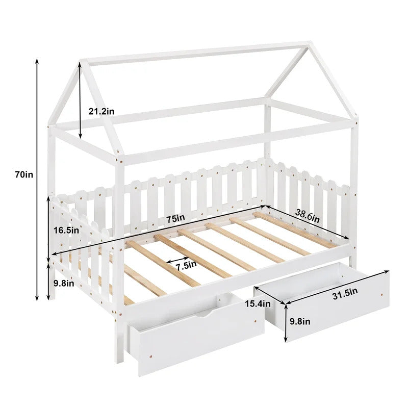 Kids Bed: 2 Drawer Solid Wood Canopy Bed