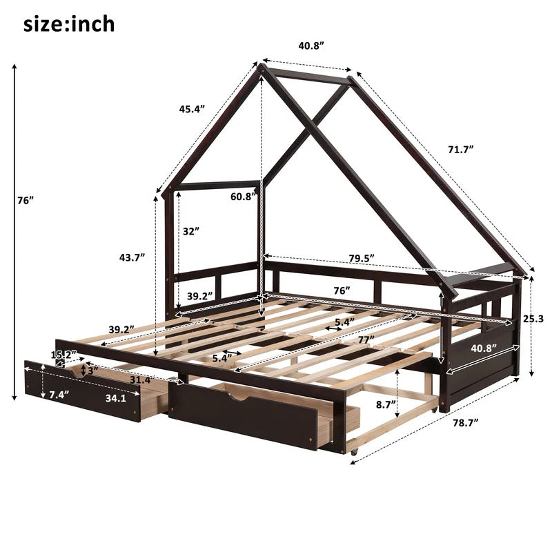 Kids Bed: 2 Drawer Solid Wood Daybed