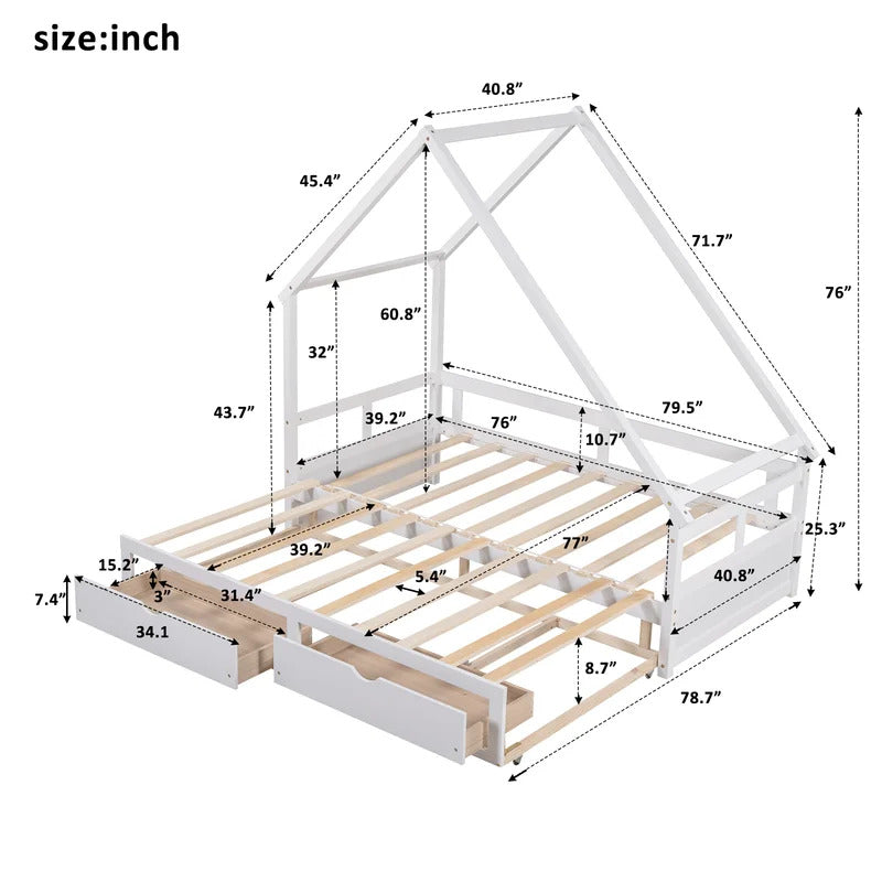 Kids Bed: 2 Drawer Solid Wood Daybed