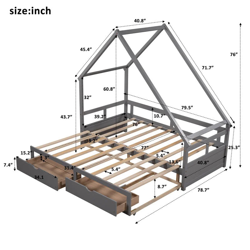 Kids Bed: 2 Drawer Solid Wood Daybed