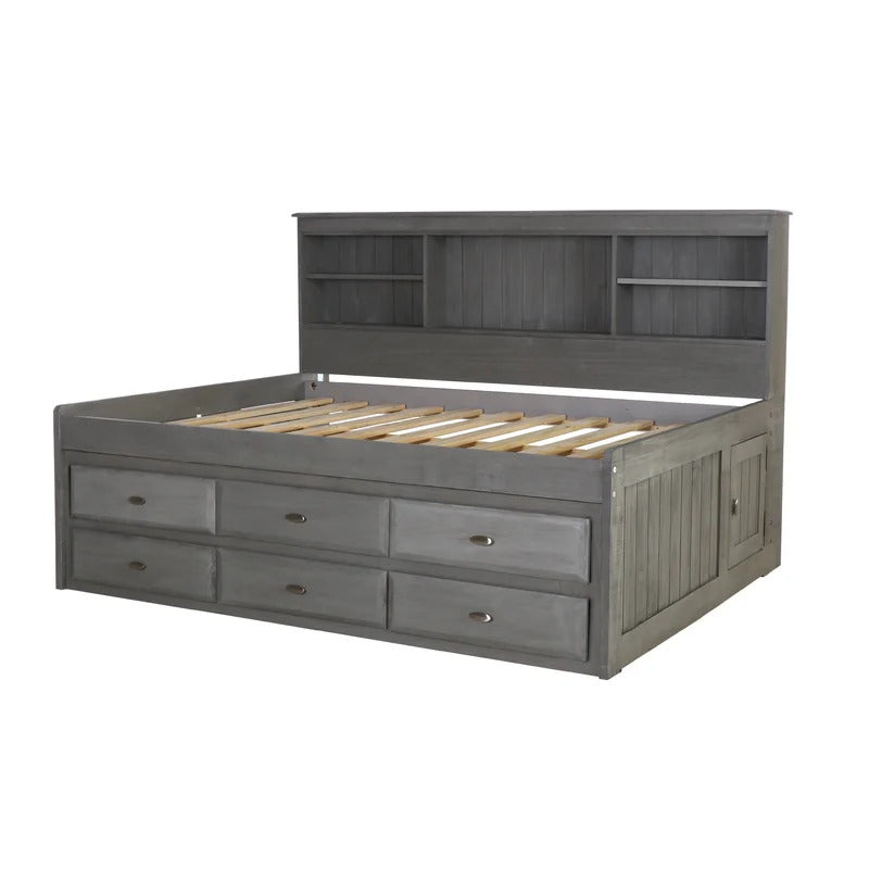 Kids Bed: 6 Drawer Solid Wood Daybed with Bookcase