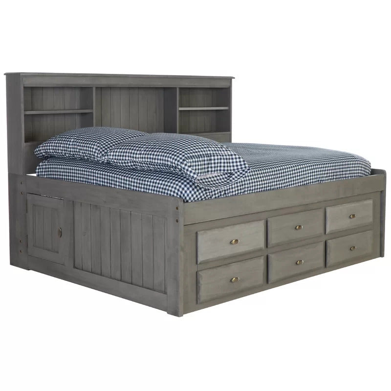 Kids Bed: 6 Drawer Solid Wood Daybed with Bookcase