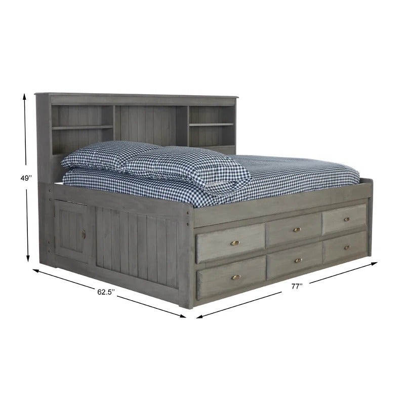 Kids Bed: 6 Drawer Solid Wood Daybed with Bookcase