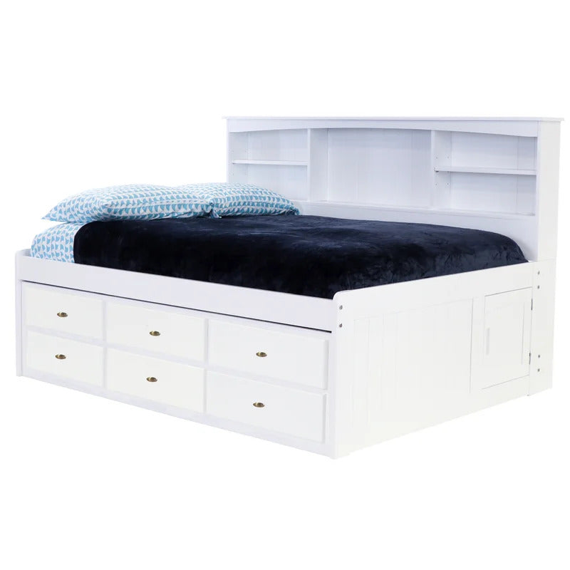Kids Bed: 6 Drawer Solid Wood Daybed with Bookcase