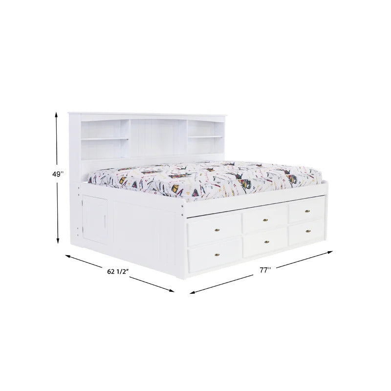 Kids Bed: 6 Drawer Solid Wood Daybed with Bookcase
