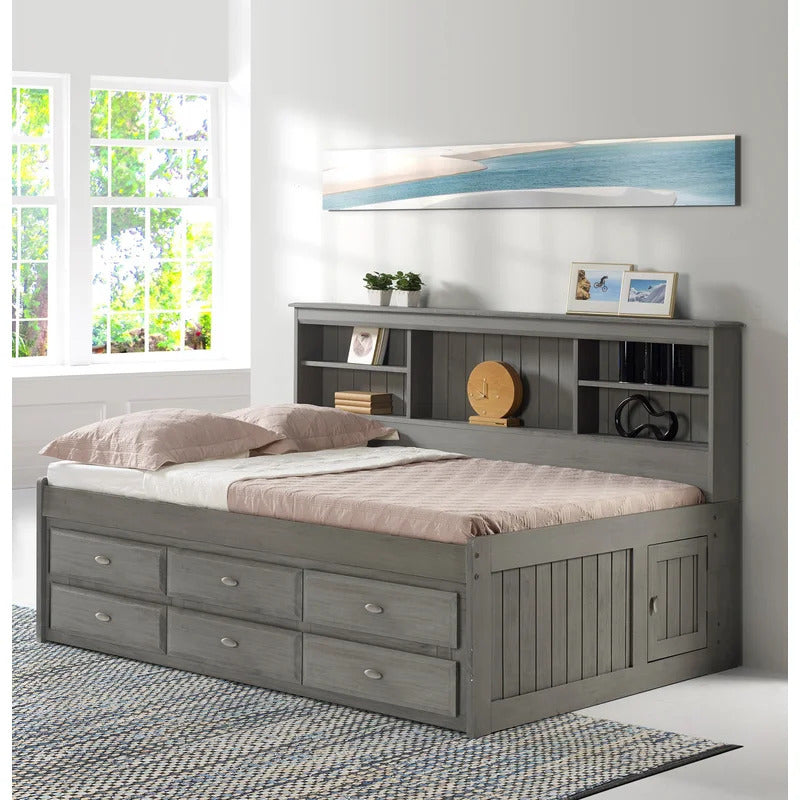 Kids Bed: 6 Drawer Solid Wood Daybed with Bookcase