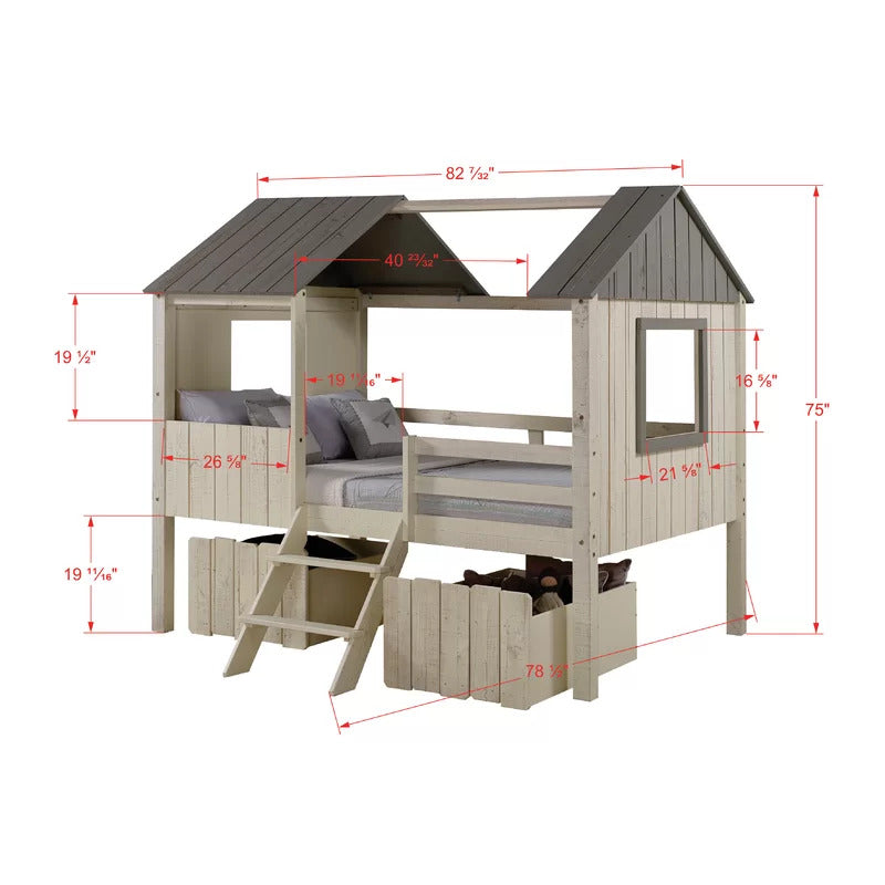 Kids Bed: Full Solid Wood Platform Loft Bed