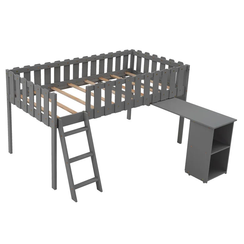 Kids Bed: Platform Loft Bed with Built-in-Desk
