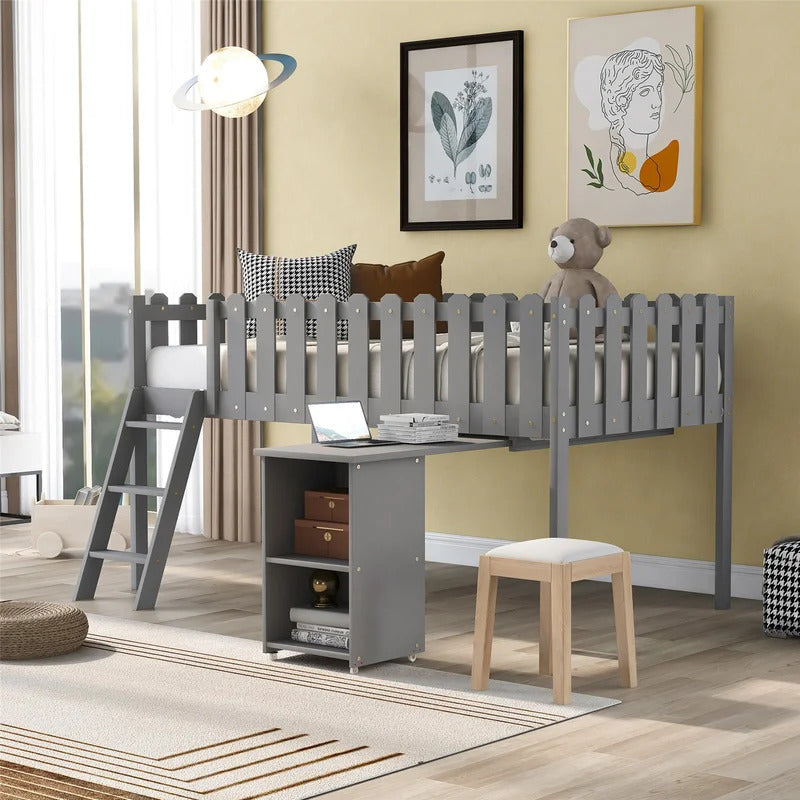 Kids Bed: Platform Loft Bed with Built-in-Desk