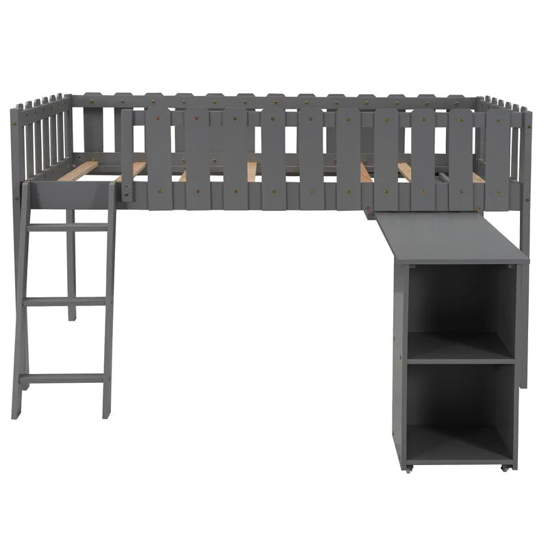 Kids Bed: Platform Loft Bed with Built-in-Desk