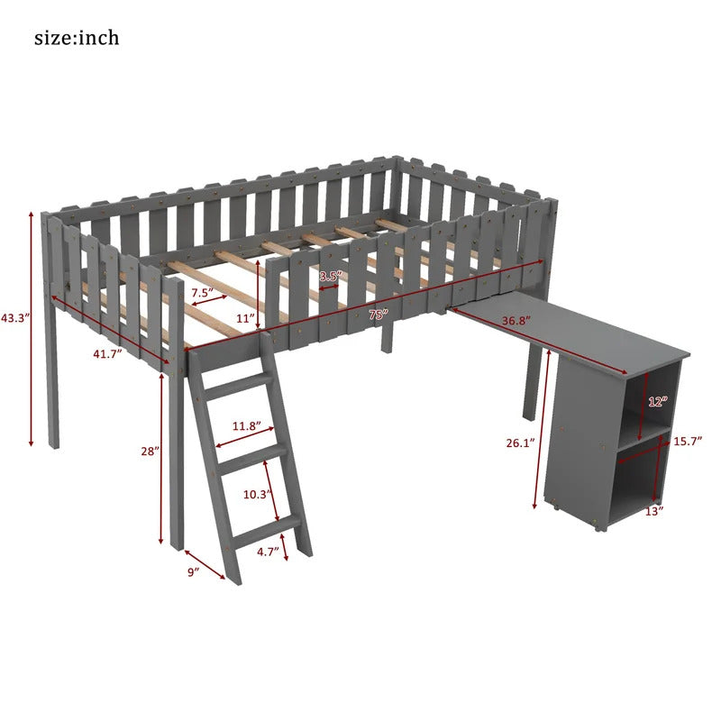 Kids Bed: Platform Loft Bed with Built-in-Desk