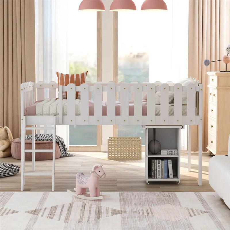 Kids Bed: Platform Loft Bed with Built-in-Desk