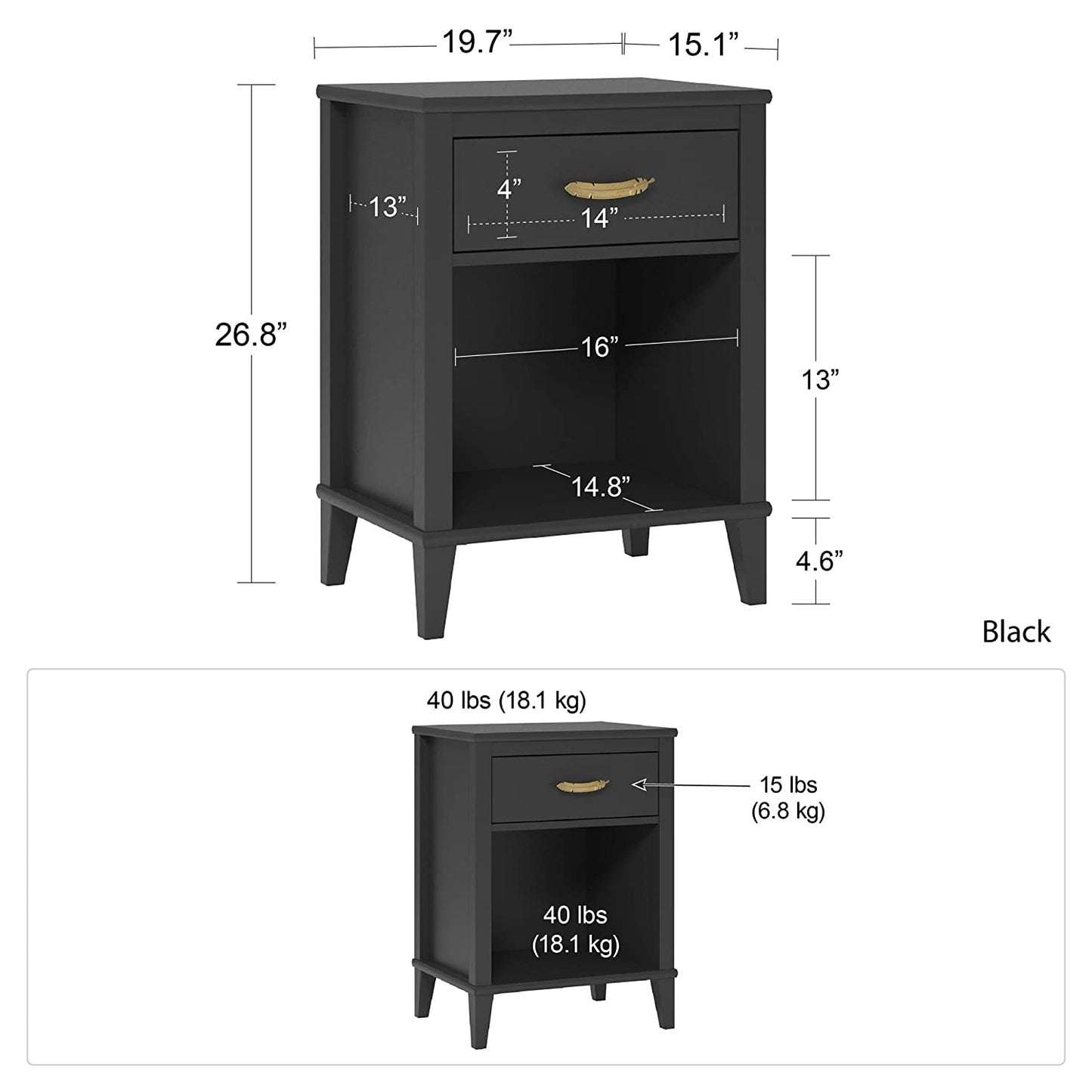 Kids Nightstands: Black Nightstand