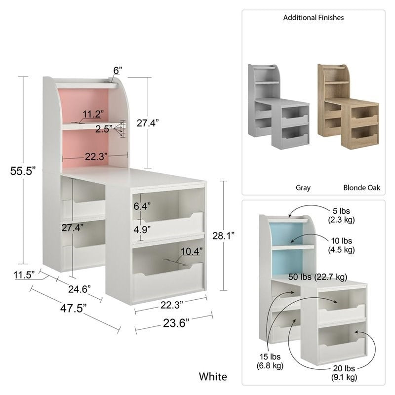Kids Study Table SARA 47.5 Art Desk with Optional Hutch
