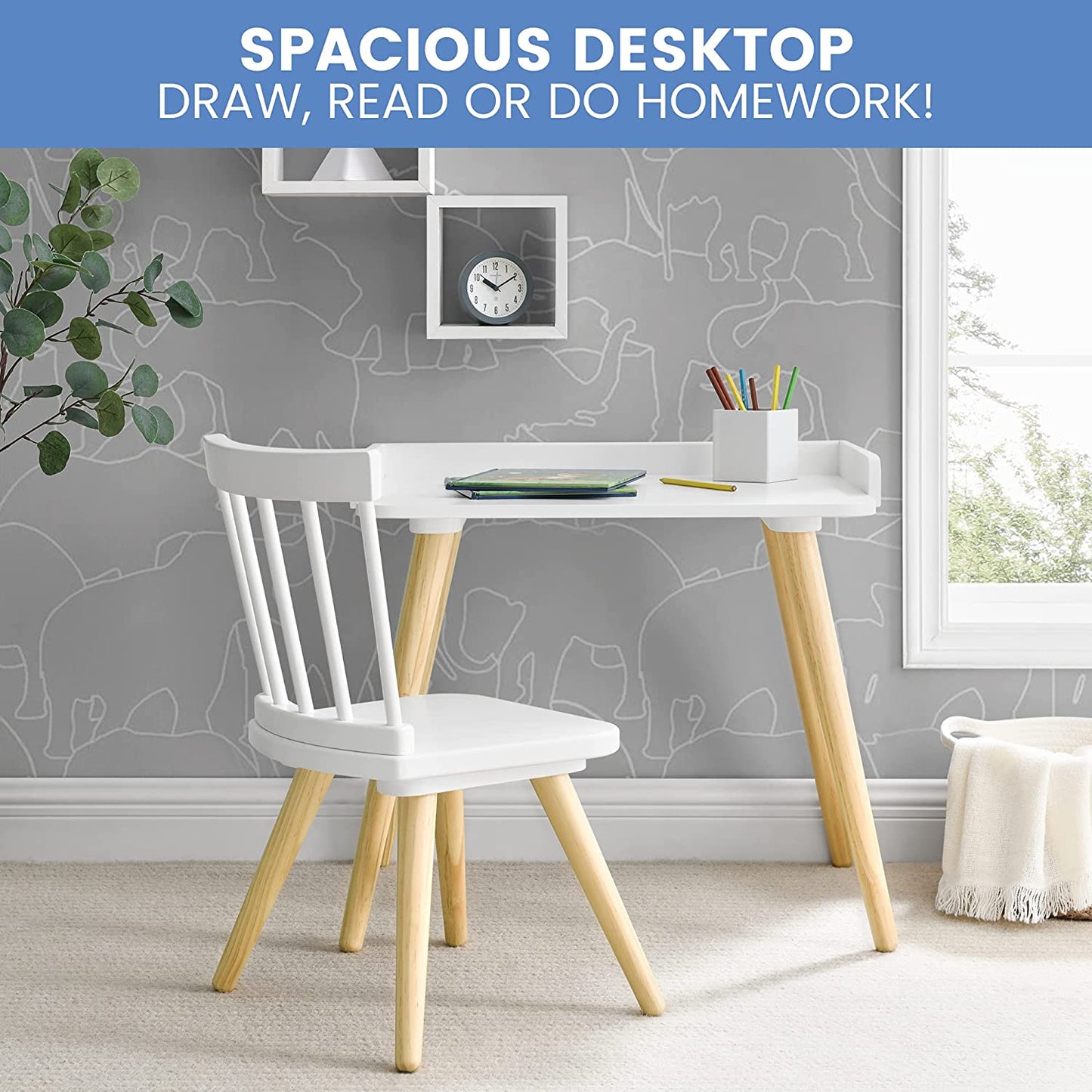 Kids Study Tables : 24.75" W Writing Desk and Chair Set