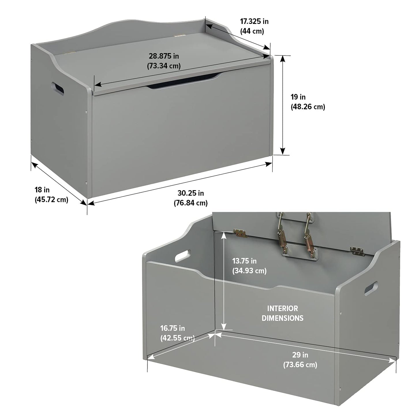Kids Toy Storage Unit: Basket Gray Bench Top Toy Chest