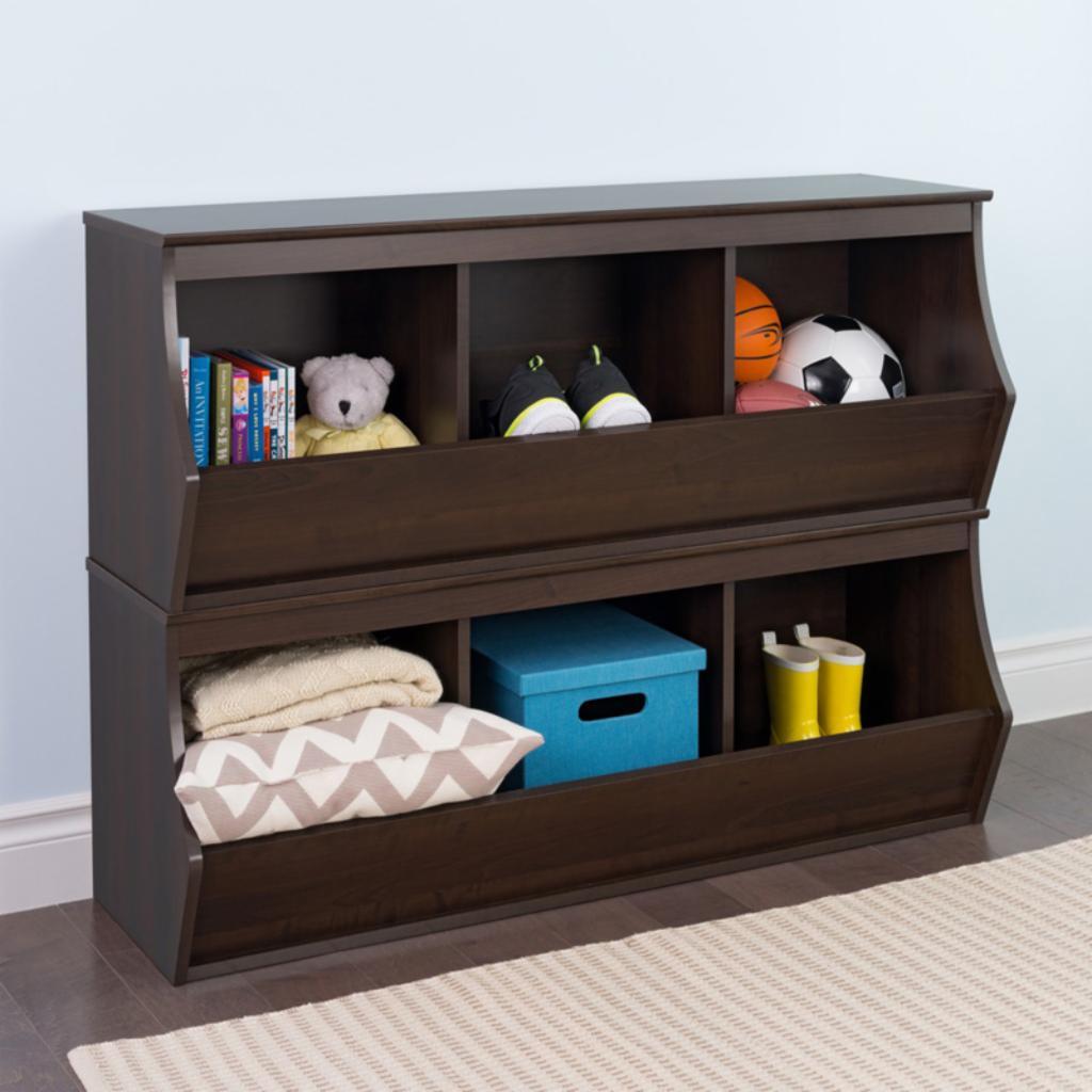 Kids Toy Storage Unit: Stacked 6 Bin Storage Cubby