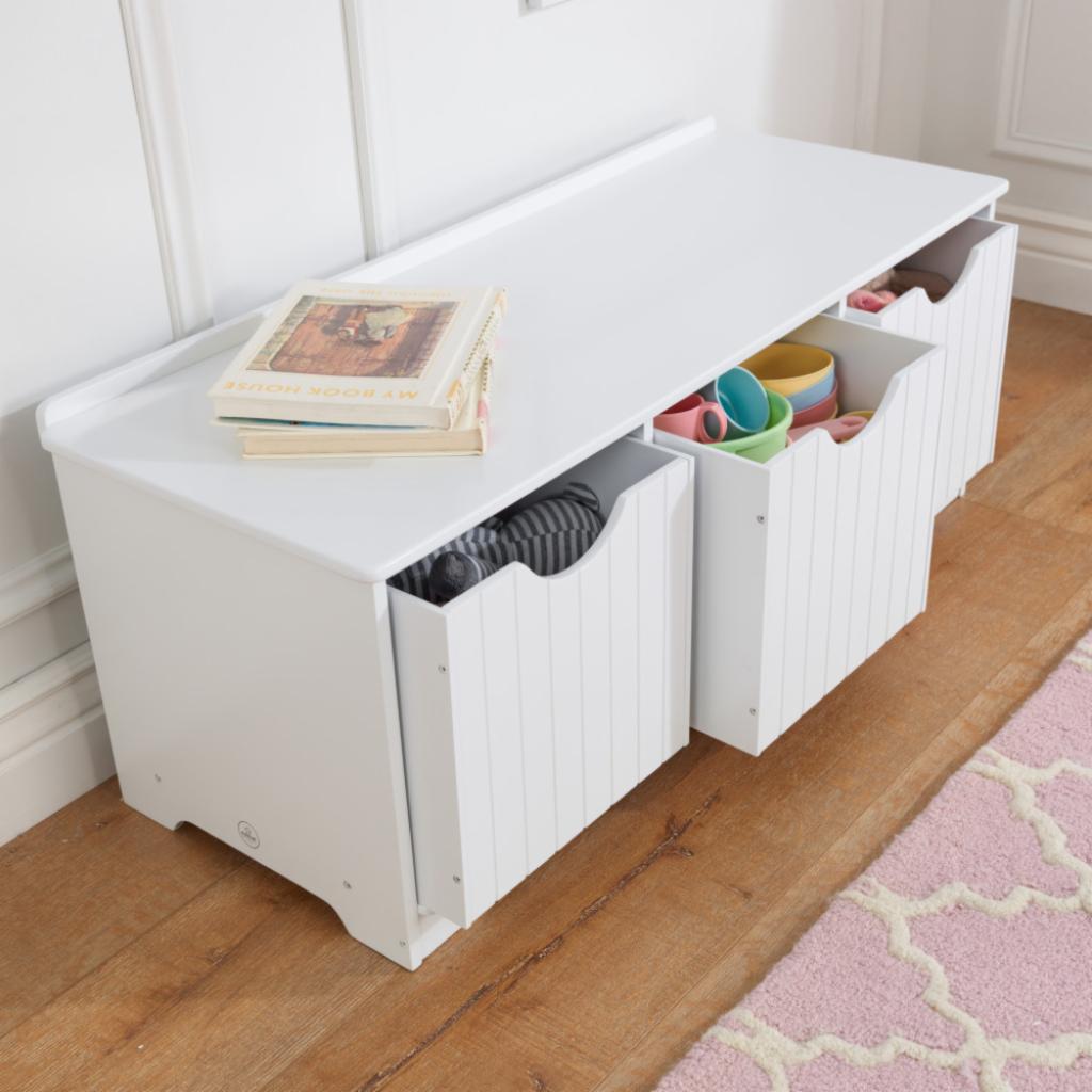 Kids Toy Storage Unit: Three Bin Storage Bench