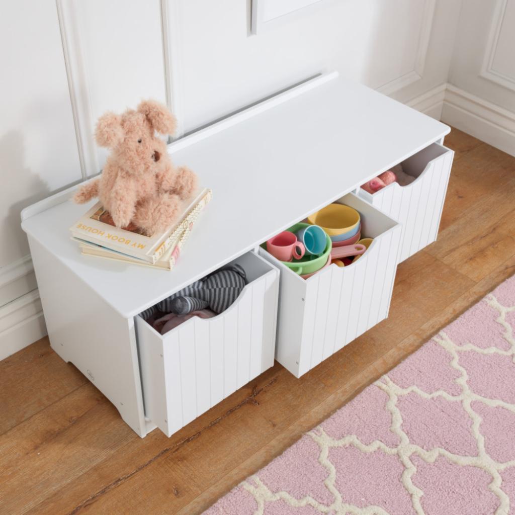 Kids Toy Storage Unit: Three Bin Storage Bench