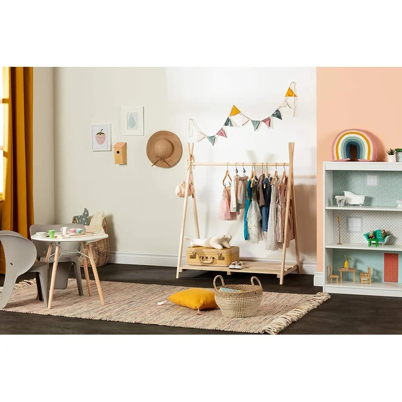 Kids Wardrobes: Clothes Rack For Kids-Natural Pine