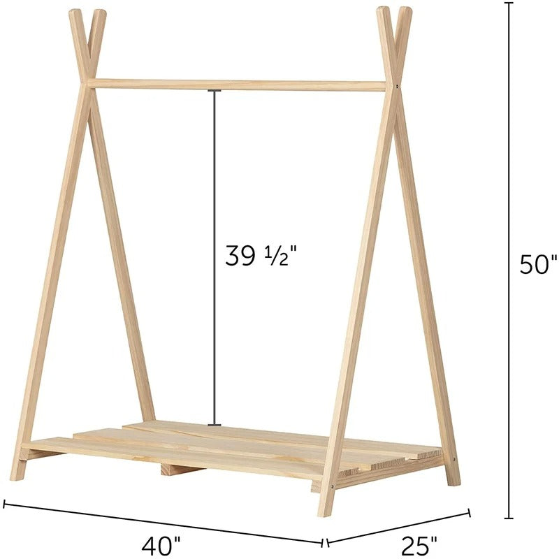 Kids Wardrobes: Clothes Rack For Kids-Natural Pine
