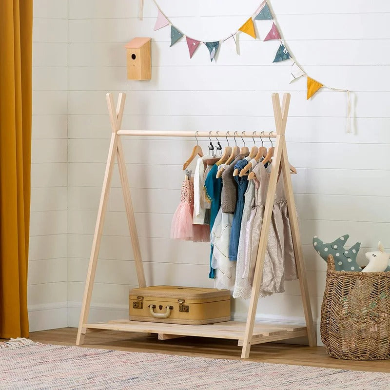 Kids Wardrobes: Clothes Rack For Kids-Natural Pine
