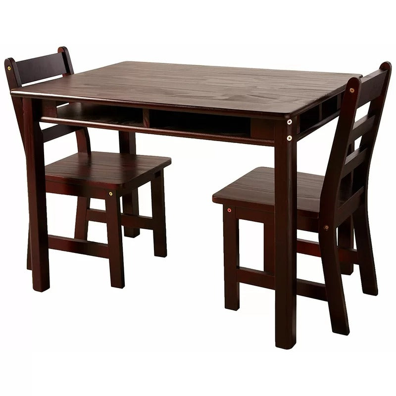 Kids Writing Table: 3 Piece Solid Wood Rectangular Play / Activity Table and Chair Set