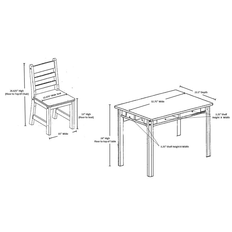 Kids Writing Table: 3 Piece Solid Wood Rectangular Play / Activity Table and Chair Set