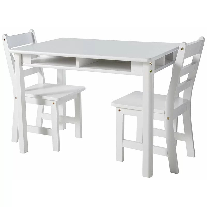 Kids Writing Table: 3 Piece Solid Wood Rectangular Play / Activity Table and Chair Set