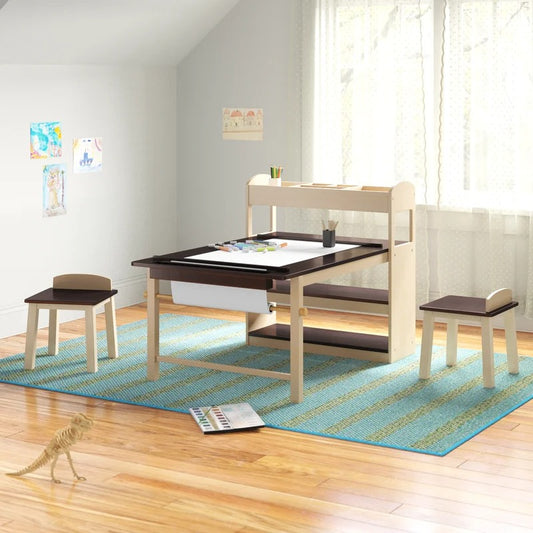 Kids Writing Table: Kids 3 Piece Rectangular Arts And Crafts Table and Chair Set