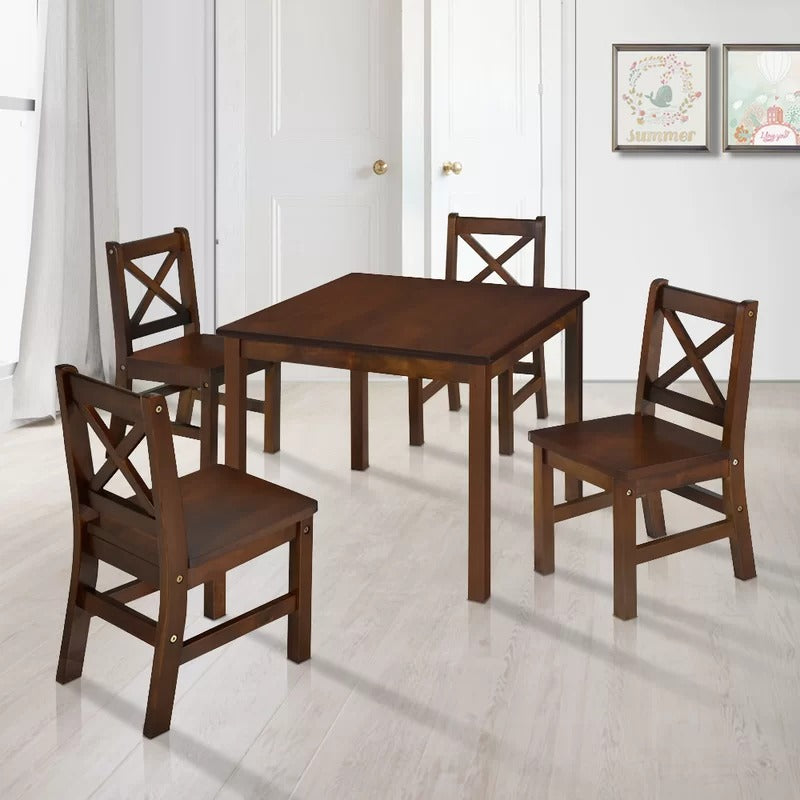 Kids Writing Table: Kids 3 Piece Solid Wood Square Play / Activity Table and Chair Set