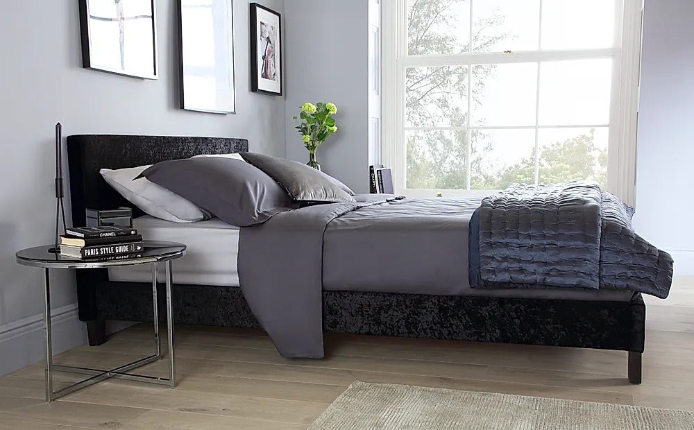 King Size Bed: Black Crushed Velvet King Size Double Bed