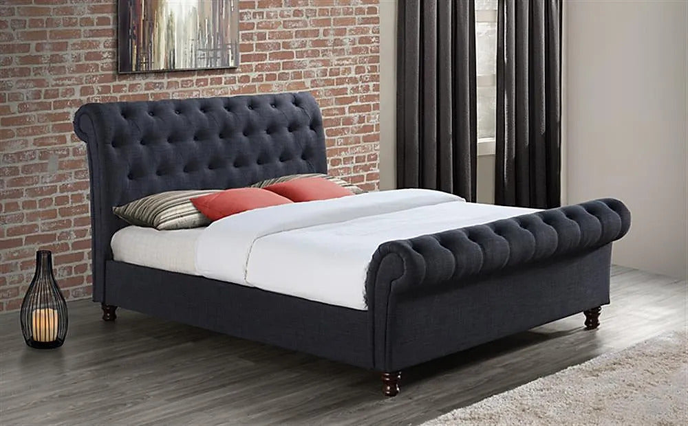 King Size Bed: Charcoal Fabric King Size Double Bed