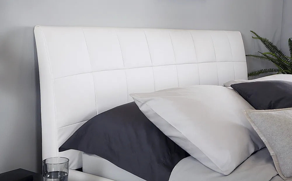 King Size Bed: Dorato White Leatherette King Size Double Bed